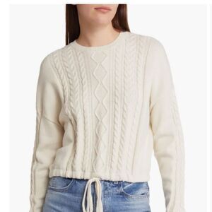 Treasure & Bond Tie Hem Cable Stitch Sweater Ivory Dove Size S NWT IN PACKAGING